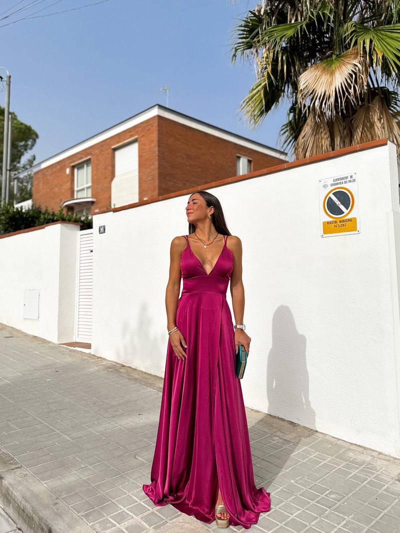 Cherry interwoven satin dress