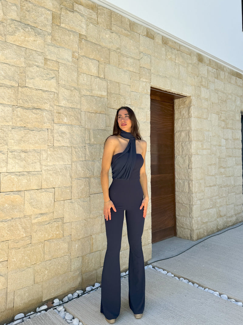 Burgundy backless bandeau jumpsuit