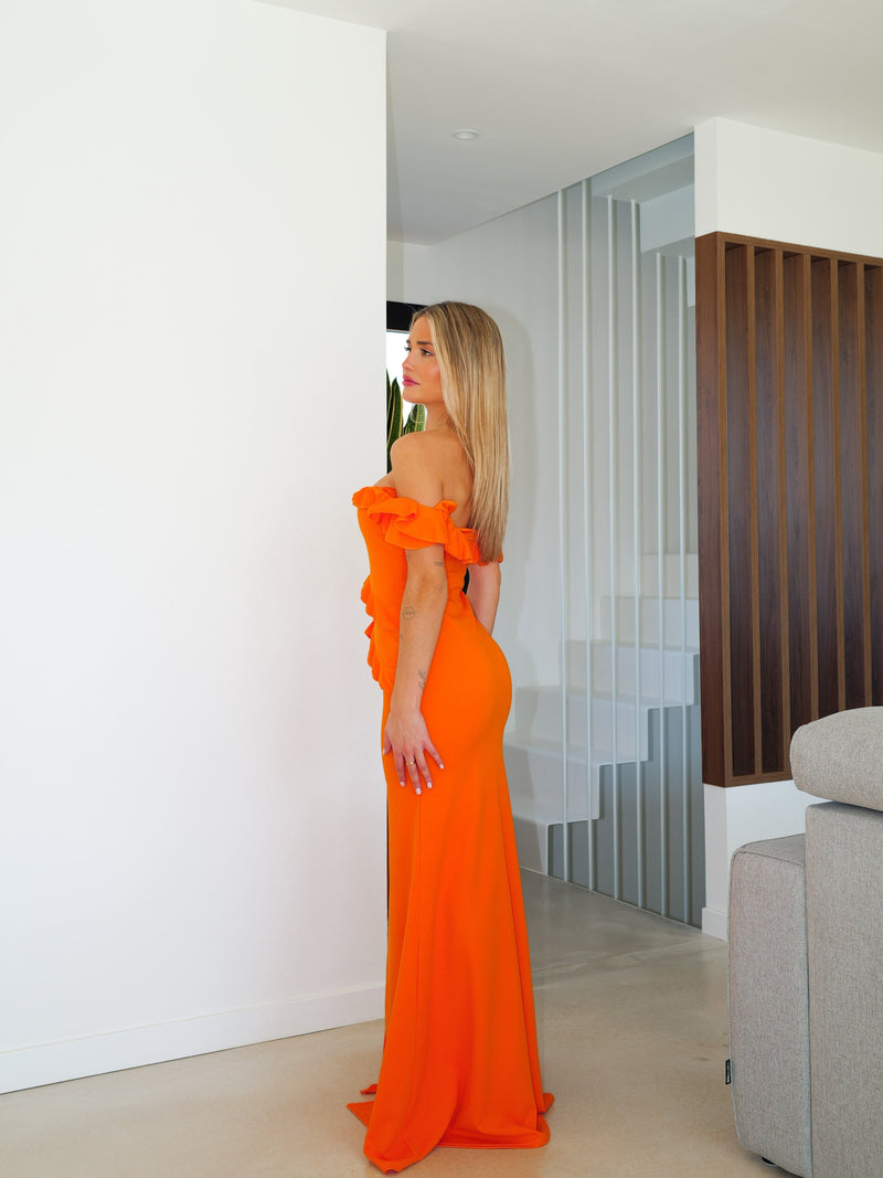 Orange dress with flutter sleeves