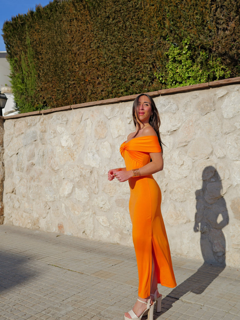 Robe midi bateau orange robe croisée orange