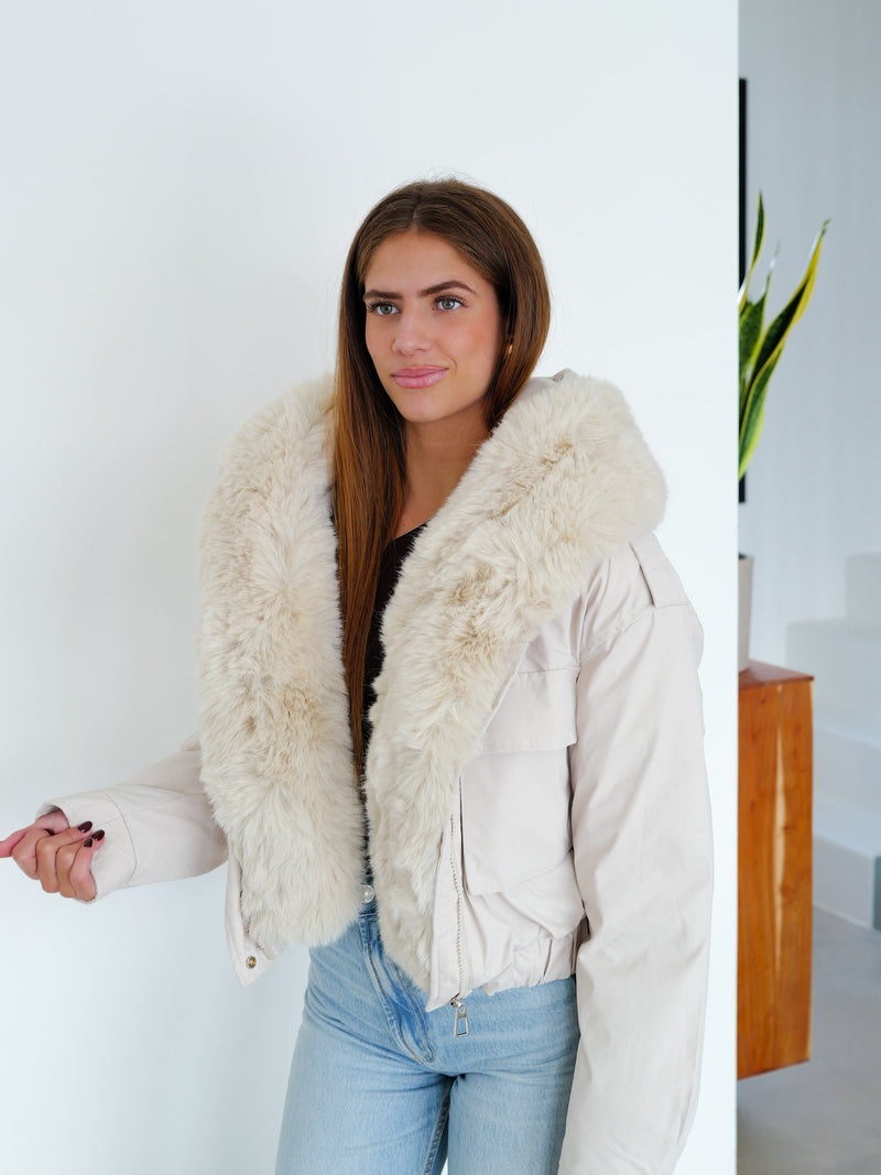 Beige fur bomber jacket Success