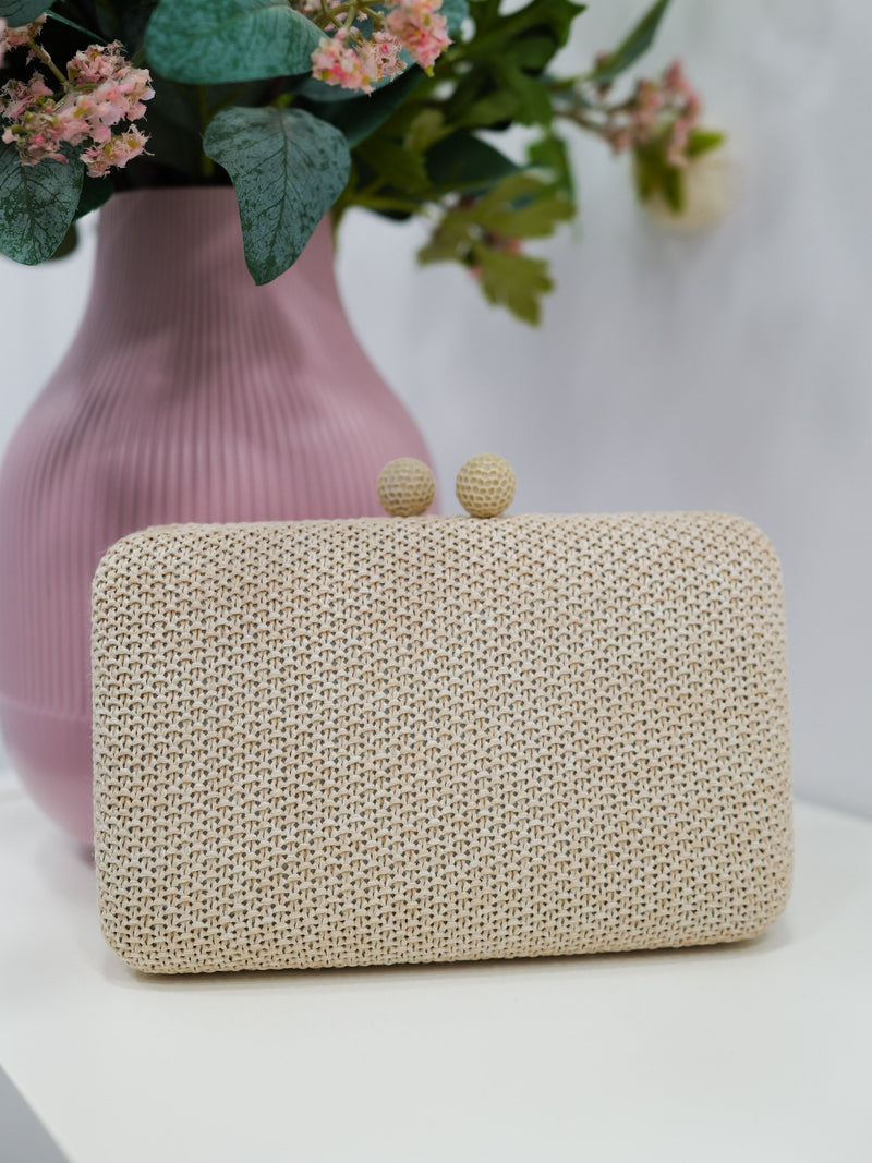Pochette de soirée effet raphia beige
