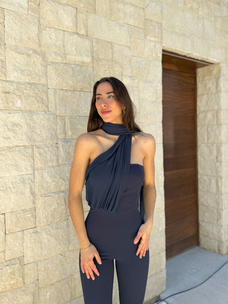 Burgundy backless bandeau jumpsuit