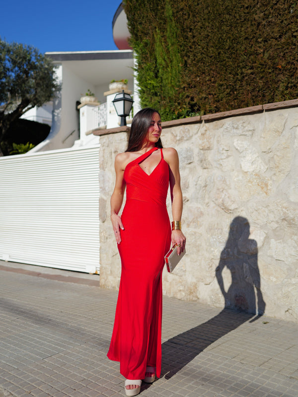 Robe longue avec bande rouge