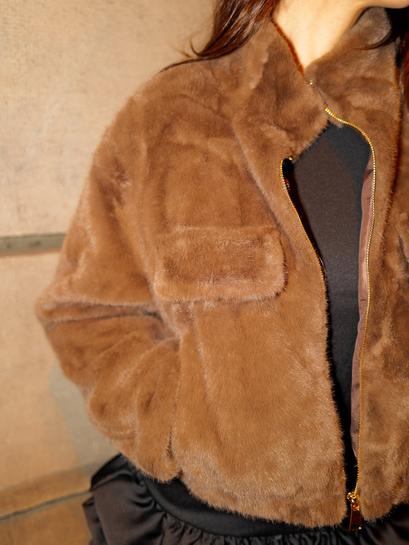 Veste en fourrure zippée chocolat