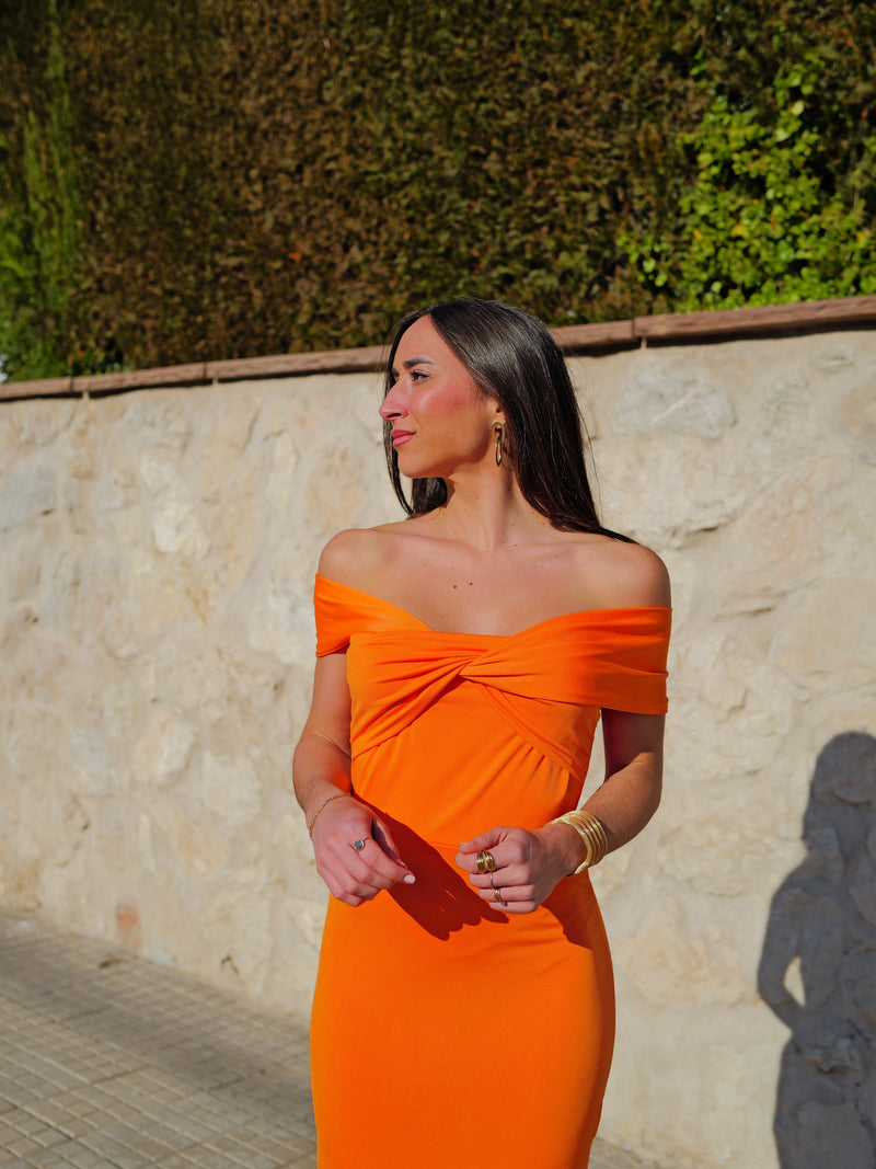 Robe midi bateau orange robe croisée orange