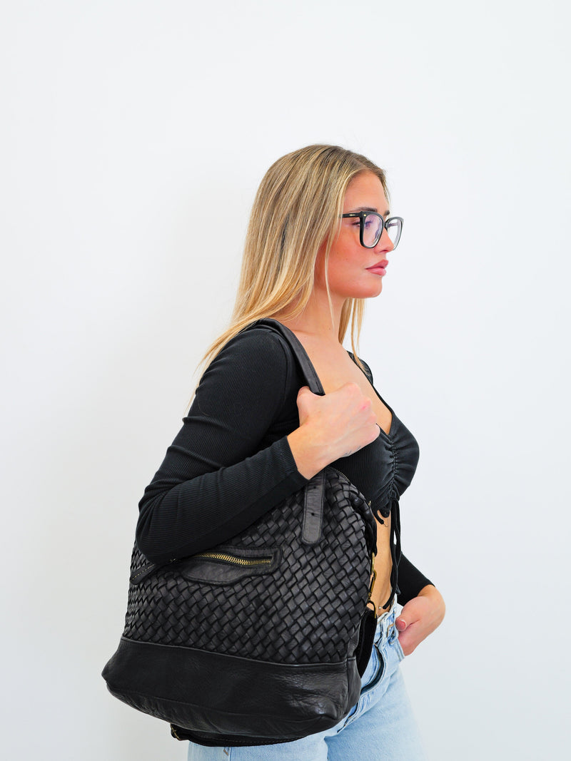 Grand sac noir tressé
