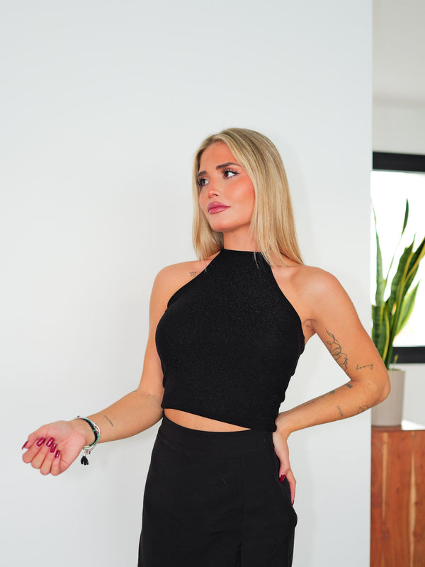 Top licou en lurex noir