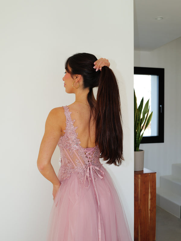 Robe corse pico tulle rose