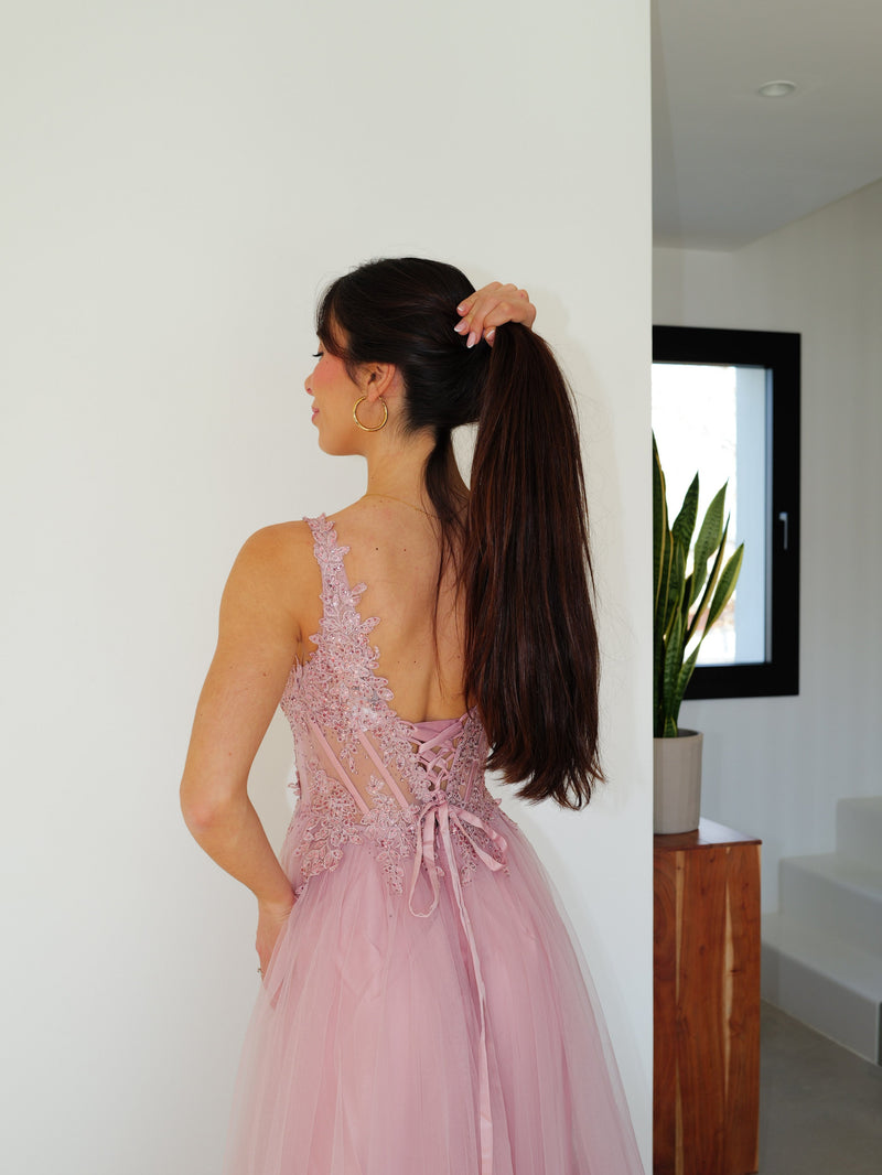 Robe corse pico tulle rose