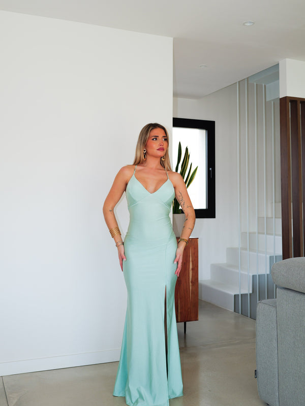 Robe à visière en satin entrelacé menthe