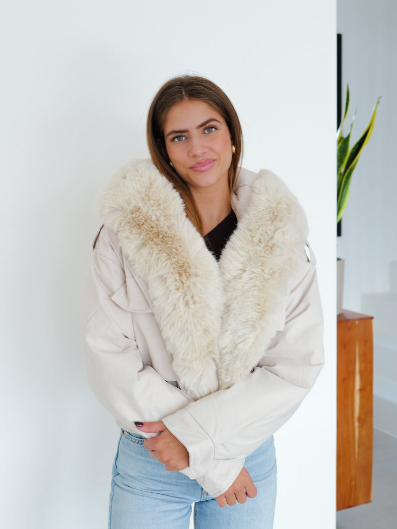 Beige fur bomber jacket Success