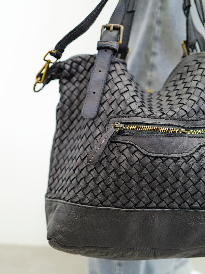 Grand sac noir tressé
