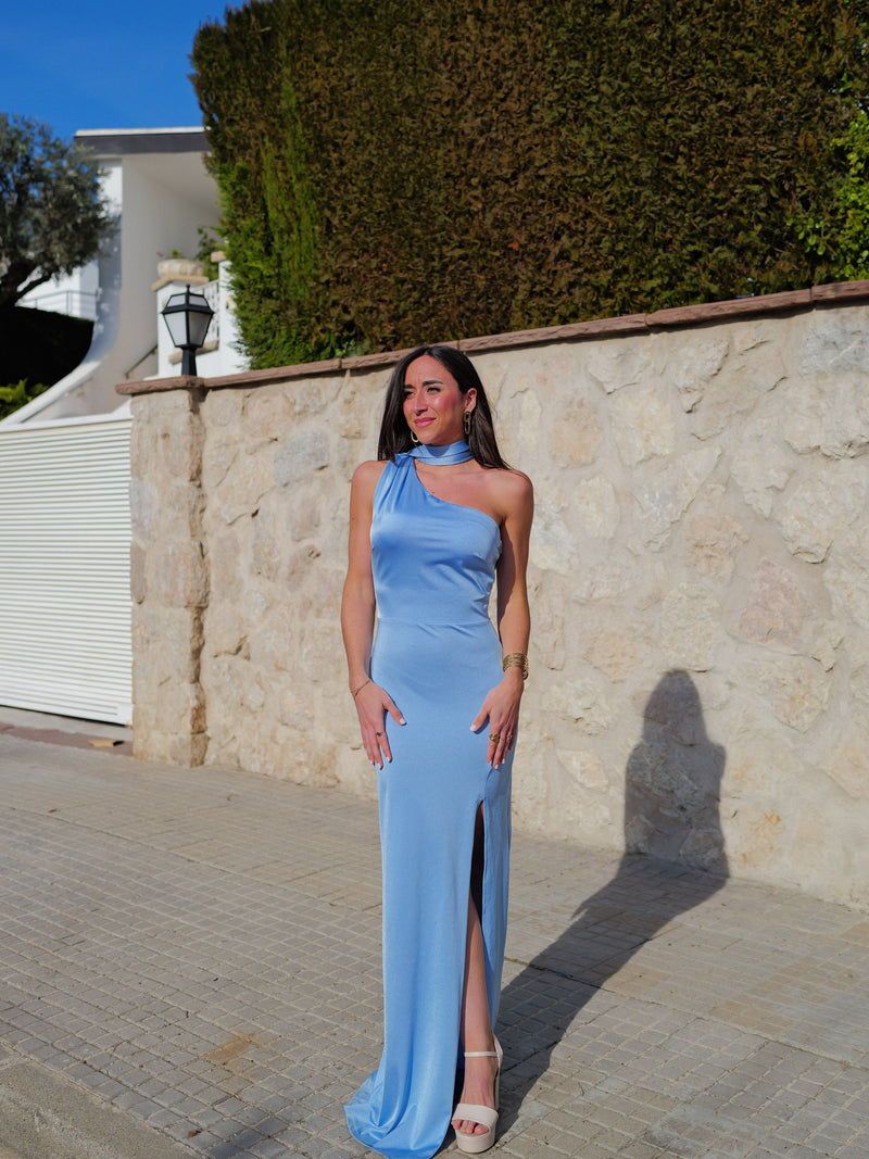 Robe tour de cou en satin asymétrique bleu clair