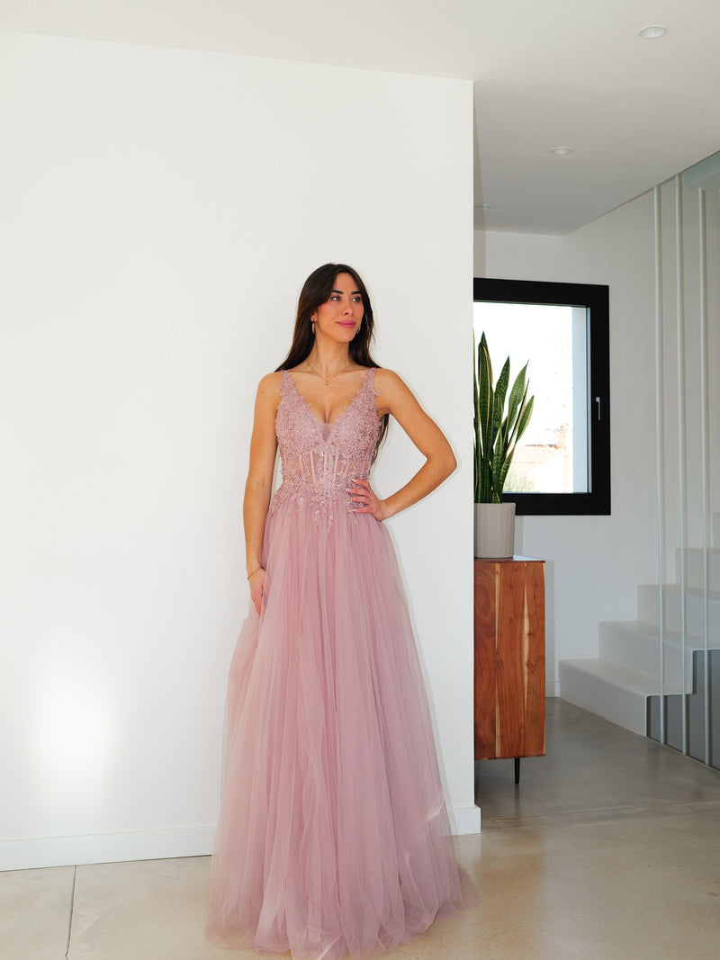 Robe corse pico tulle rose