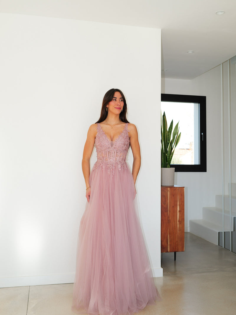 Robe corse pico tulle rose