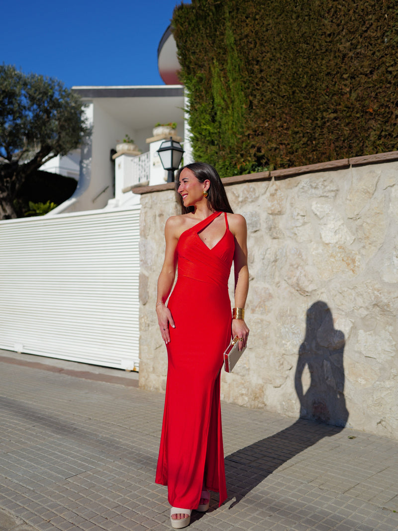 Robe longue avec bande rouge