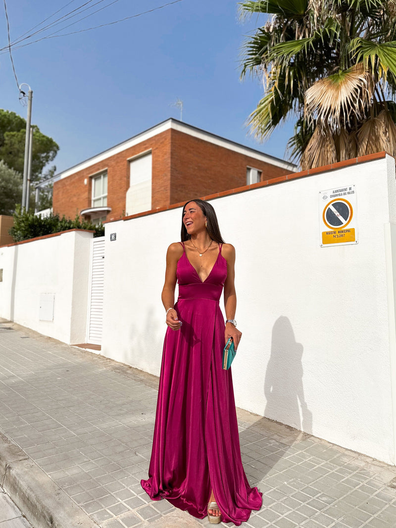 Cherry interwoven satin dress