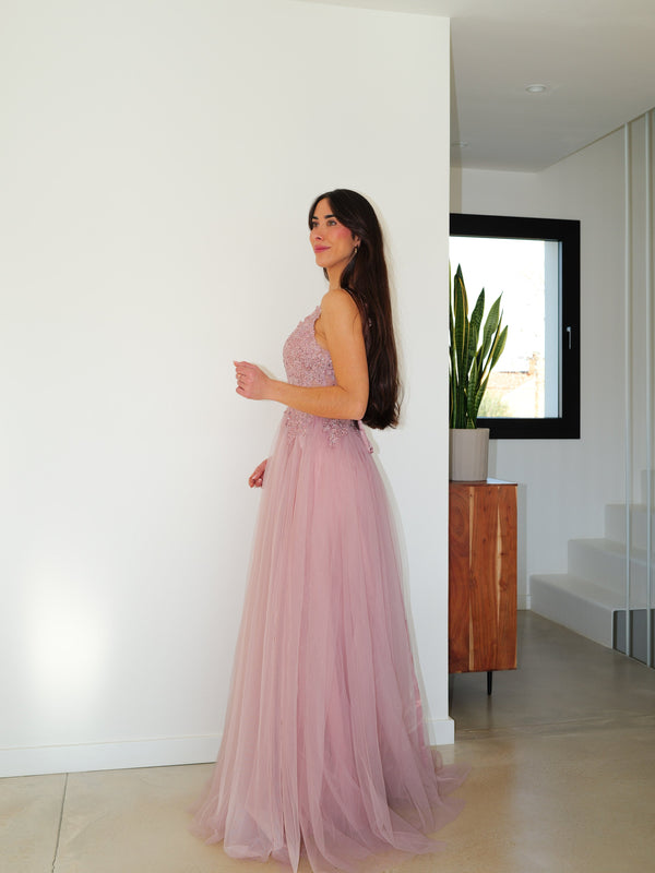 Robe corse pico tulle rose