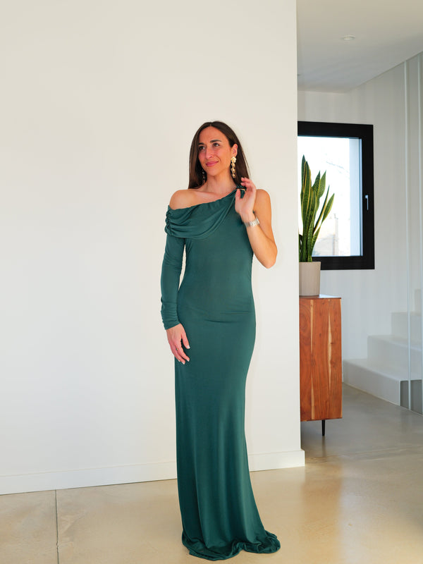 Robe à manches asymétriques avec détails de bouteilles