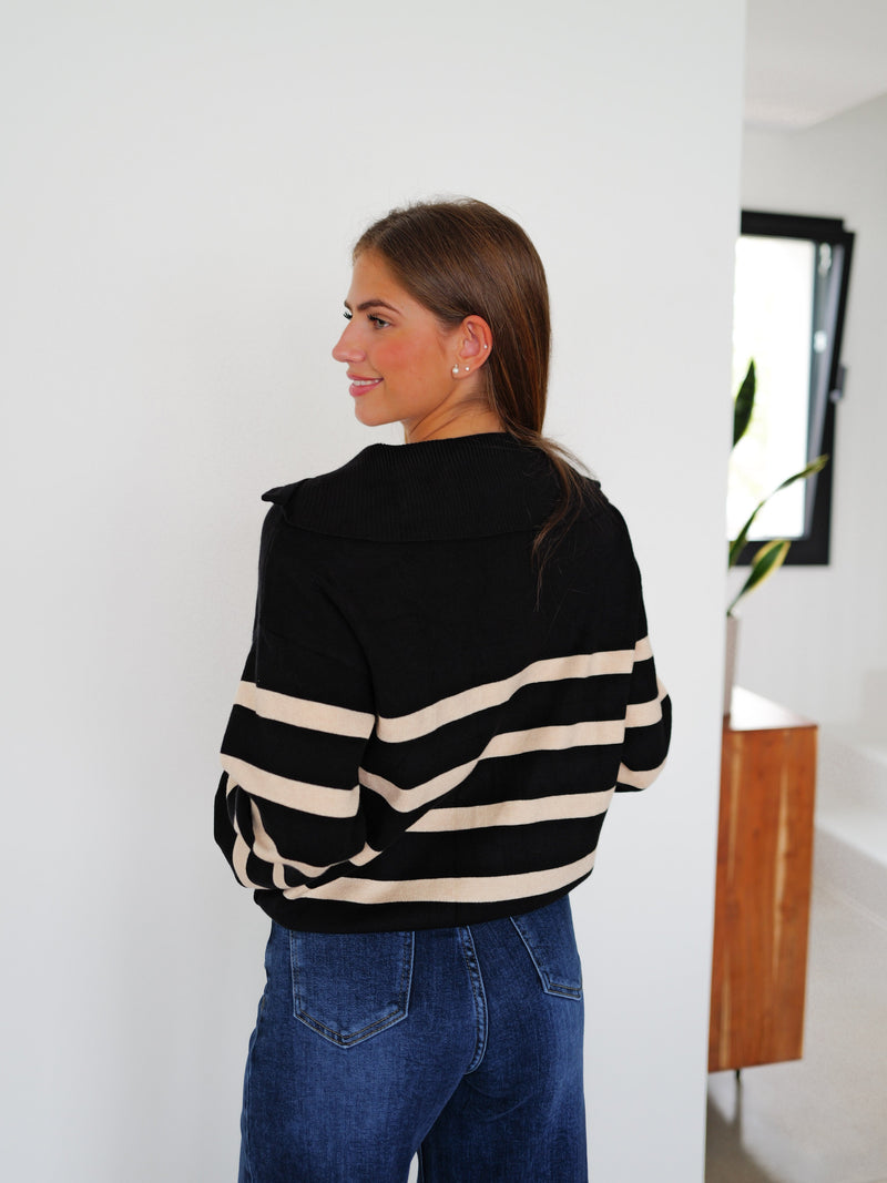 Black striped zip-up sweater