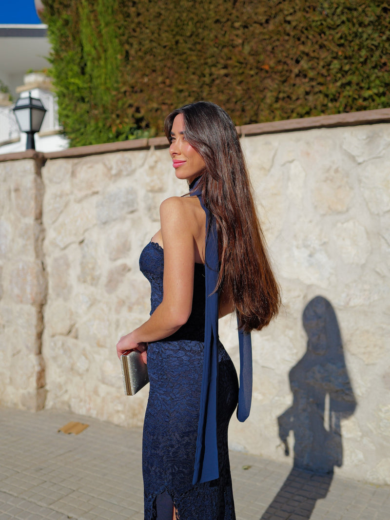 Robe tour de cou en dentelle marine