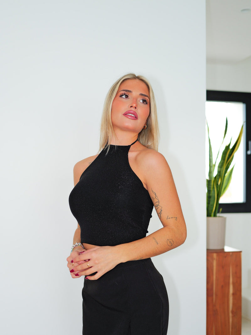 Top licou en lurex noir