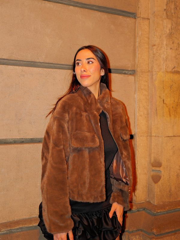 Veste en fourrure zippée chocolat
