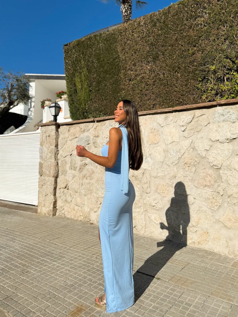 Multi-layered sky blue tulle dress