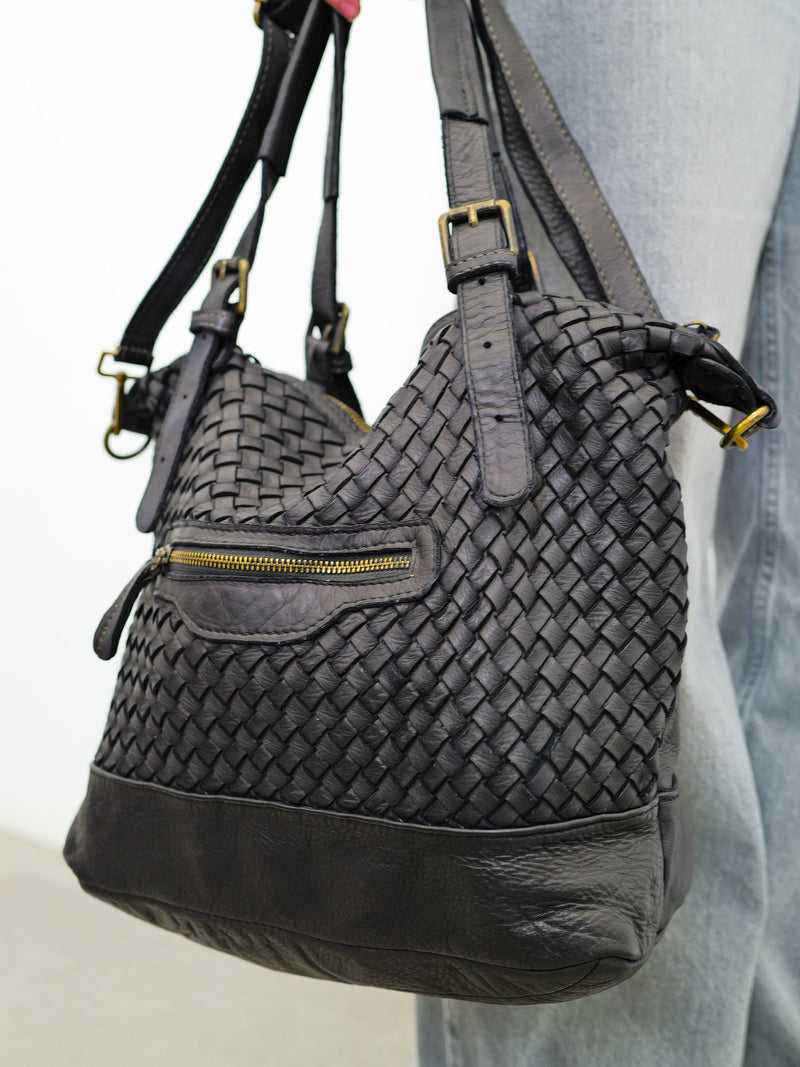 Grand sac noir tressé