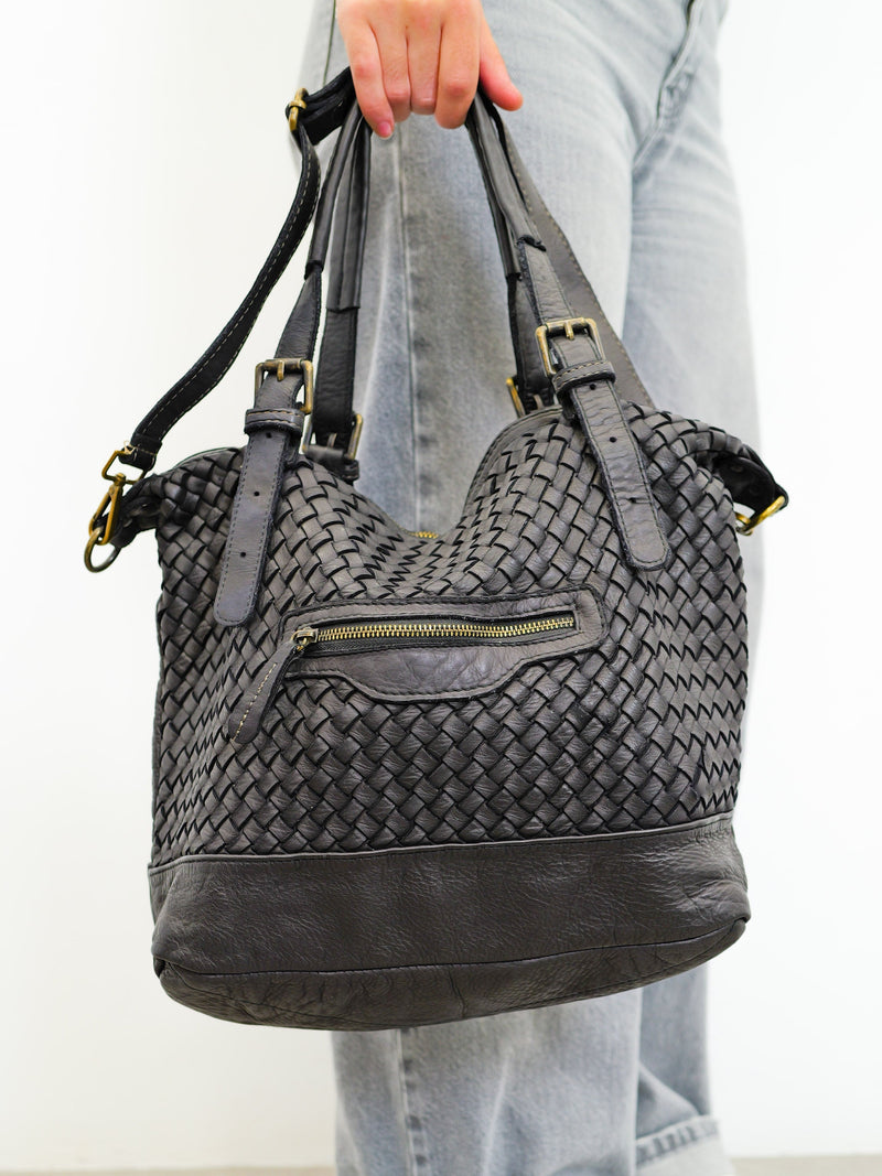 Grand sac noir tressé