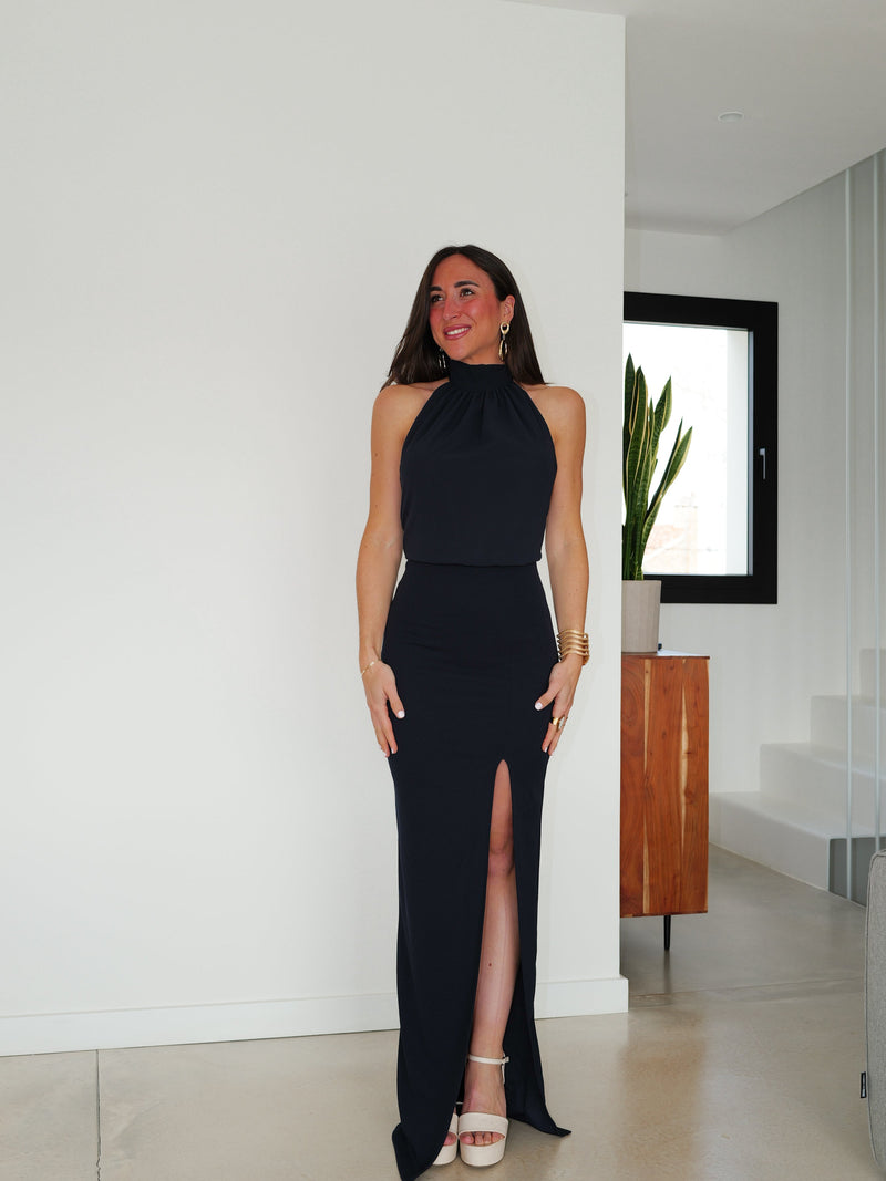 Robe dos nu en tulle marine