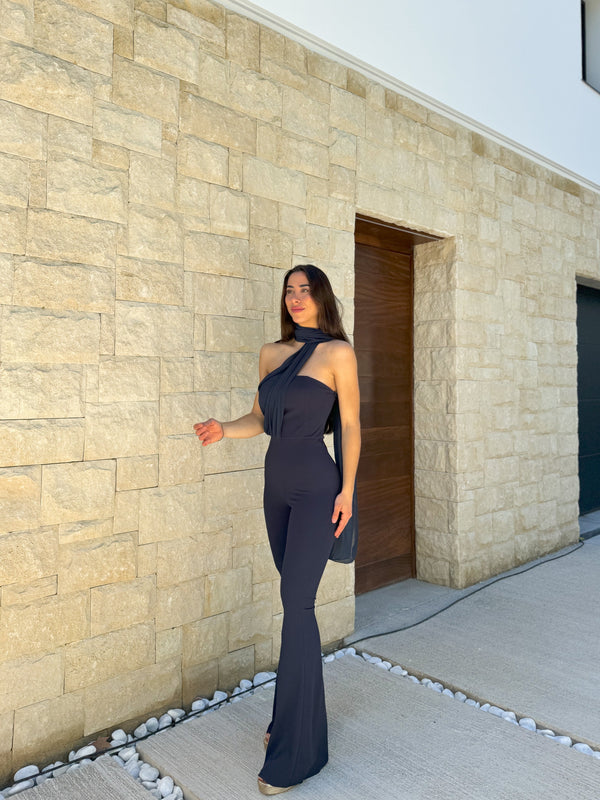 Burgundy backless bandeau jumpsuit
