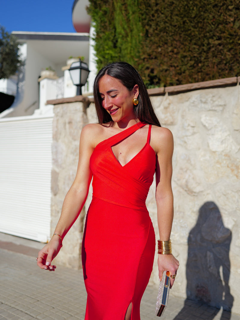 Robe longue avec bande rouge