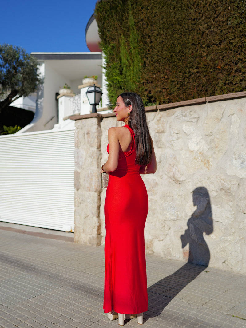 Robe longue avec bande rouge