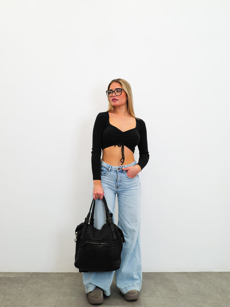 Grand sac noir tressé