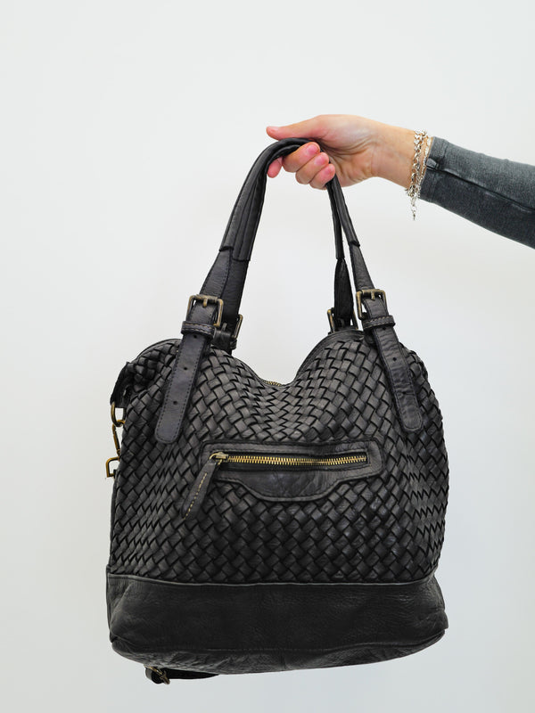 Grand sac noir tressé