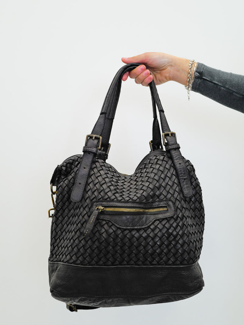 Grand sac noir tressé