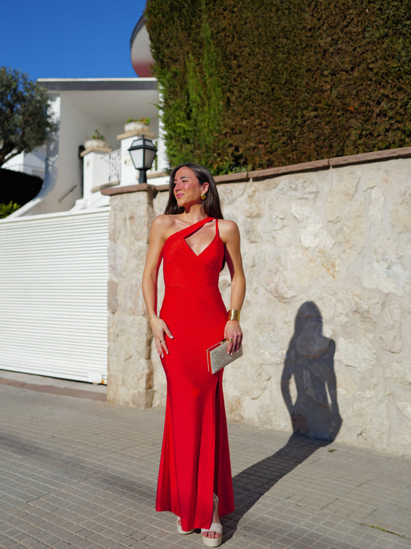Robe longue avec bande rouge